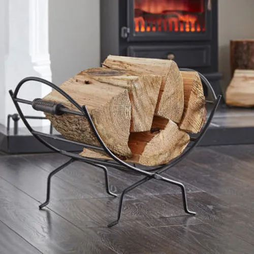 Folding Metal Log Basket Black