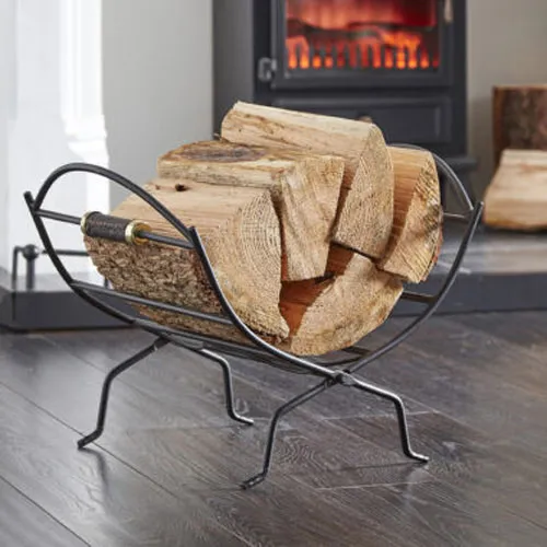 Folding Metal Log Basket Brass