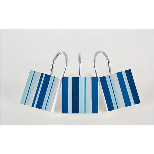 Blue Striped Shower Curtain Hooks