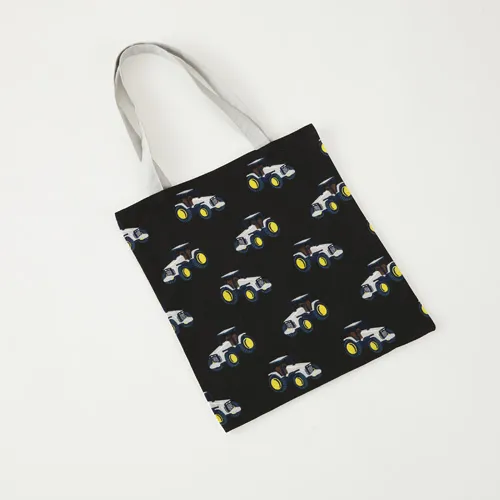 Tractor Print Fabric Tote Bag Grey