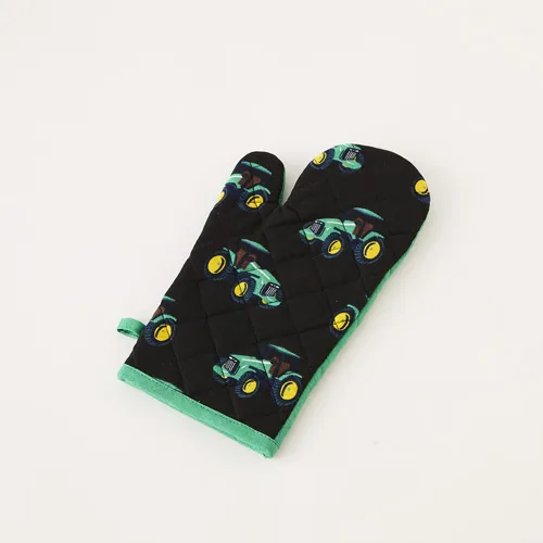 Tractor Print Single Oven Mitt Green