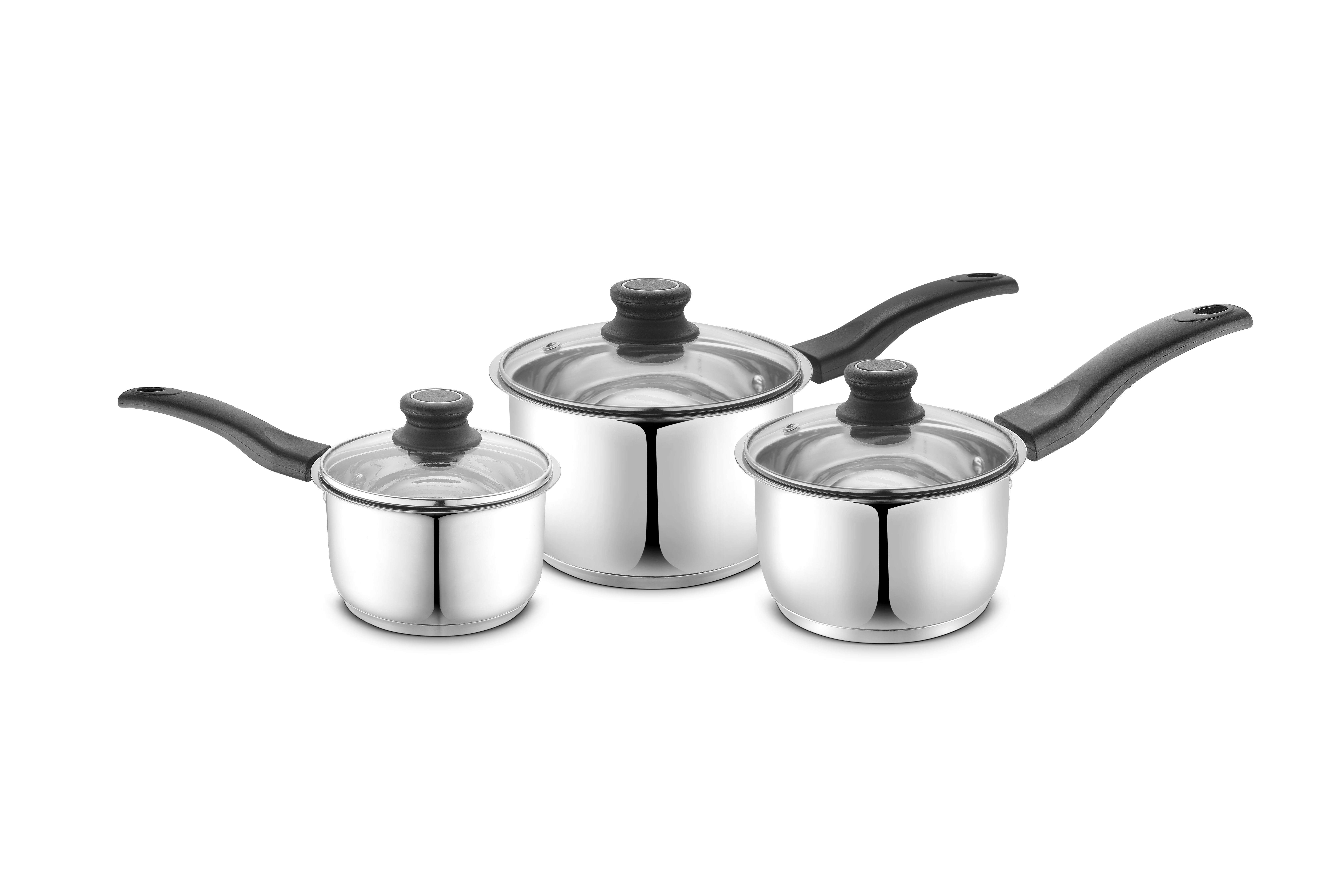 3 Pcs Pan Set With Glass Lid With Induction Base