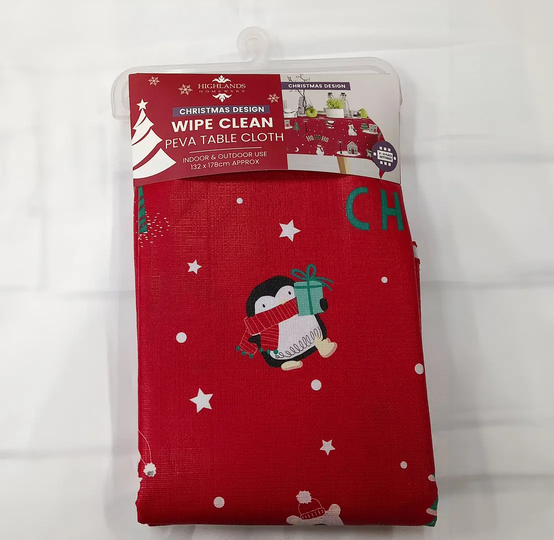 Festive PEVA Christmas Tablecloth With Penguin Design